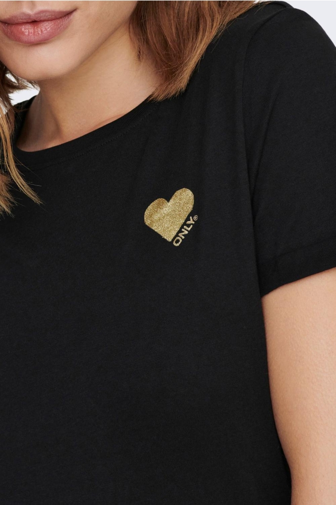 ONLKITA LIFE S/S LOGO TOP NOOS 15244714 BLACK/GOLD GLITT